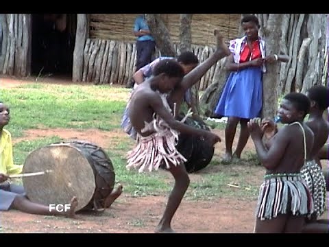 Zulu traditional dances by teenagers in a small Zulu village