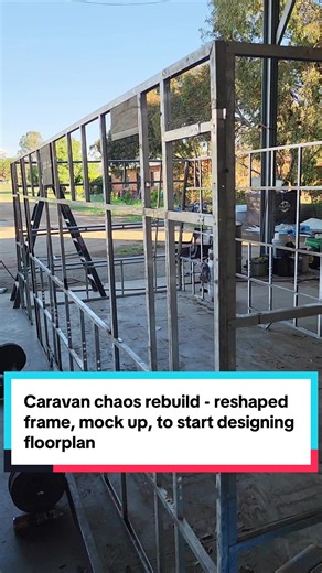 We’ve officially reached the tape on the floor stage of the caravan build 🚐😂 Mocked up the caravan frame on the floor next to the chassis so we can figure out the floorplan, window placement, and make sure we don’t accidentally design a bathroom you can’t turn around in. This is where the real planning happens before it goes onto the chassis 🔧📏 Slowly but surely bringing this caravan to life! #diy #renovation #van #fyp #design