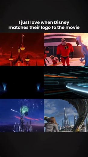 CinemaHow™ on Instagram: "The art of the logo Disney treats their castle logo like a movie set, transforming iconic opening before films even start to match whatever vibe the story needs. Incredibles 2 turns the castle into sharp angles and retro shapes, that whole 1960s midcentury aesthetic taking over stone towers so you know you’re entering Brad Bird’s space-age world before superhero family appears onscreen. Tron Legacy goes full digital, replacing brick with glowing blue wireframe grid whil
