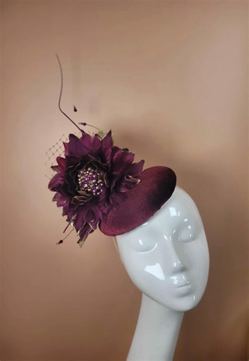 Wine, Burgundy and Gold Vintage Inspired Pillbox Feather Fascinator - Etsy