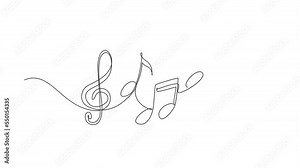 Animated self drawing of continuous line draw music symbols. Music note. Musical symbol in one linear minimalist style. Wave melody. Vector outline sketch of sound. Full length one line animation Stock Video