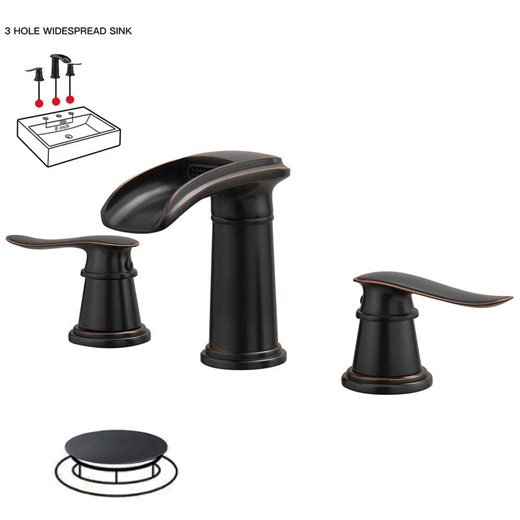 Check The Home Depot's Q&A Before Buying: BWE 8 in. Waterfall Widespread 2-Handle Bathroom Faucet With Pop-up Drain Assembly in Spot Resist Oil Rubbed Bronze