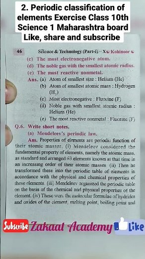 2. Periodic classification of elements Exercise Class 10th Science 1 Maharashtra board