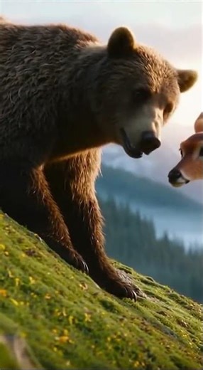 Deer Stops Bear From Sliding Down the Hill! 🐻🦌 #bear #deer #animals #animalsvideo