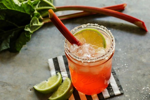 Rhubarb Margarita: Tart & sweet with a swirl of fresh rhubarb syrup!