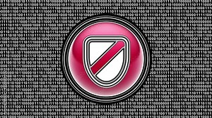 Shield icon. Binary code ( array of bits ) in the screen. Looping footage. Illustration.