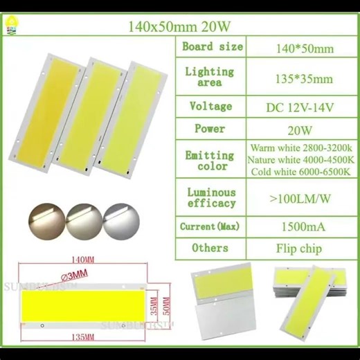 Bande lumineuse LED COB, 12V DC, toutes tailles, Module 2W-300W,