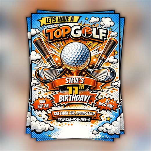 Golf Birthday Invitation, Mini Golf Invitation, Let's Party, Sports Birthday Party, Golf Par-tee Invitation, Glow Party, Digital Download - Etsy