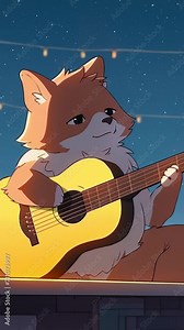 Lofi animation. Seamless loop. Fox playing guitar. Assets were created with the help of an AI and then were manually modified and animated.