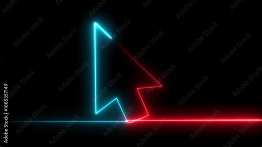 Animated continuous one line drawing of a cursor arrow. 4k animation video, Cursor. Mouse, pointer, click, button, website, user. Computer neon line cursor arrow icon