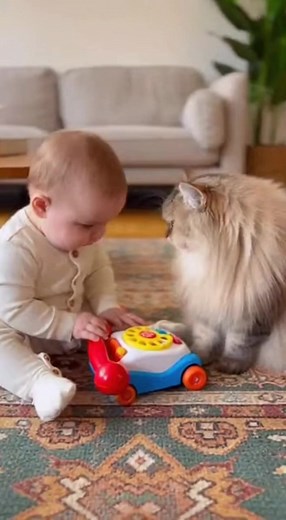 “Baby vs. Cat: The Cutest Phone Battle Ever!” A European baby tries to keep his toy phone, but the adorable cat won’t let go! Their tiny argument turns into the sweetest moment ever. Who do you think won the battle? 😄📱🐱 #BabyVsCat #CuteBattle #FunnyPets #AdorableMoments #BabyReels #CatLovers #ViralReels #Reels2025 #CutestFightEver | Baby Fun World