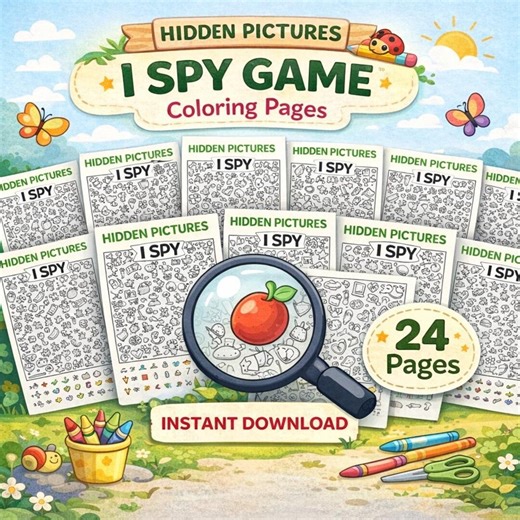 24 Hidden Pictures I Spy Printable | Kids Puzzle Worksheets for Kids | Find & Count Activity - Etsy