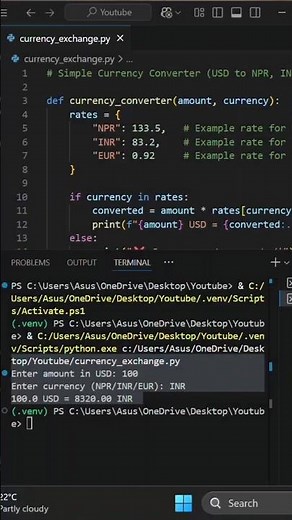 Python Currency Converter 💱 | Convert USD to NPR 🇺🇸➡🇳🇵#shorts #viral #python