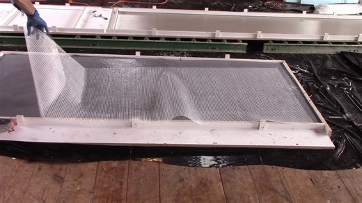 Casting a Kitchen with Trinic Self-Consolidating GFRC a few keys. • Add 80% of the water and allow the mixer blades to shear though the material (in a vertical shaft mixer) creating a dough-like consistency before adding the color then the finale water. • Customer cast with no facecoat, the fiber does not show unless the surface is opened. An alternative would be casting a self-consolidating face coat and working the material up the edge. • Voids in the back can be created with foam to save mate