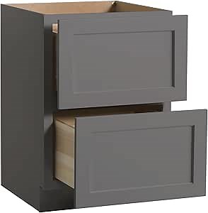 Shaker Style Solid Wood Frame RTA Drawer Cabinet with 2 Drawers – Versatile Kitchen Base Cabinet, Standalone or Modular Design (Pebble Grey, 30" Width x 24" Depth x 34 1/2" Height)
