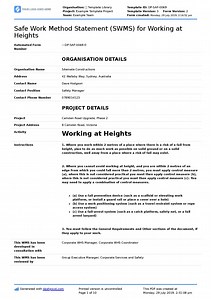 Working at Heights Safe Work Method Statement Template