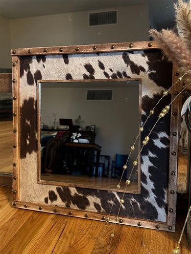 Cowprint Western Mirror | Studded Frame, Rustic Country Decor - Etsy