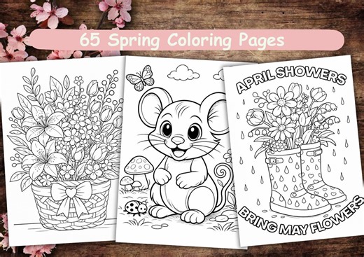 65 Spring Coloring Pages for Kids Printable Coloring Book Instant Download - Etsy UK