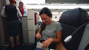 Kara Buchanan on Instagram: "Probably one of my favorite scenes we’ve ever posted 🤣 Nate did not tell me he was going to mock me, and I could hardly contain myself. I don’t know how we didn’t get kicked out of business class 🤷🏻‍♀️"