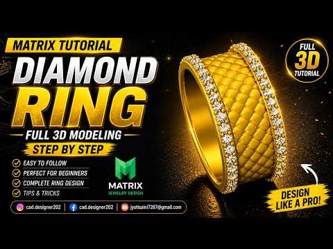 Designer Diamond Ring in Matrix 💎 | Full 3D Step by Step Tutorial #matrix9 #rhinoceros #jewelry #3d