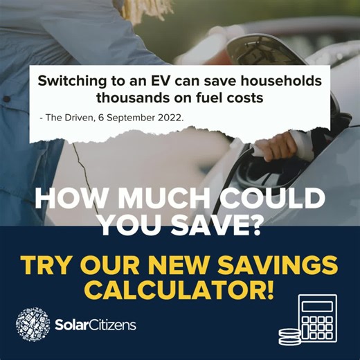 14 reactions · 12 comments | LAUNCHING: EV Savings Calculator ⚡ New data shows household transport spending is up 35% - try our new calculator to see how an electric vehicle could save you thousands of dollars a year - if we act to make EVs affordable for more Australians Try it here and let us know how you go!  https://www.solarcitizens.org.au/ev_savings_calculator | Solar Citizens | Facebook