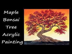 Painting: Red Maple Bonsai Tree and Sunset: Painting Demonstration #speedpainting