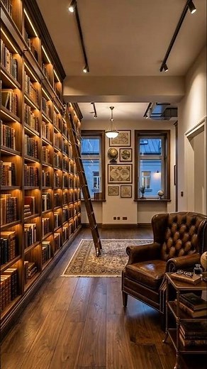 Luxury Home Library | Grand Double-Height Bookshelf with Ladder System