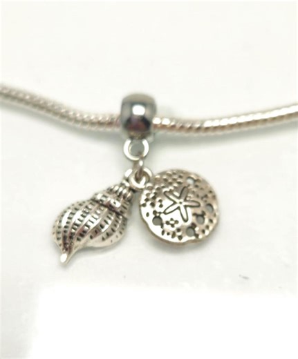 Conch Shell and Sand Dollar Dangle Charm, Pendant or Fits European Charm Bracelet - Etsy