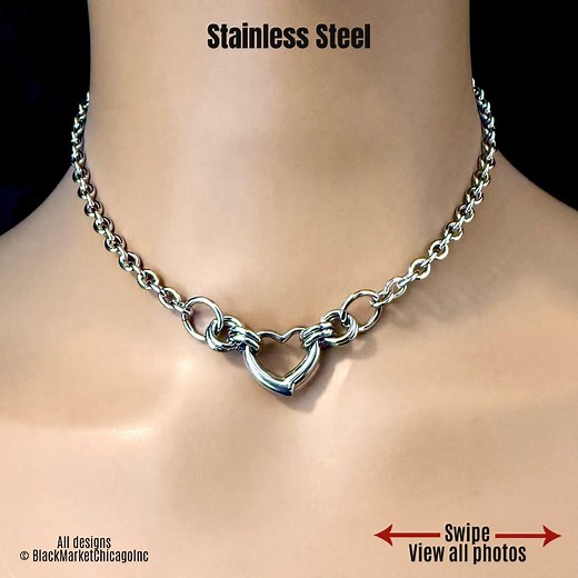 Sub Day Collar, 24/7 Wear Waterproof Lockable, Heart Ring, All Stainless Steel - Etsy