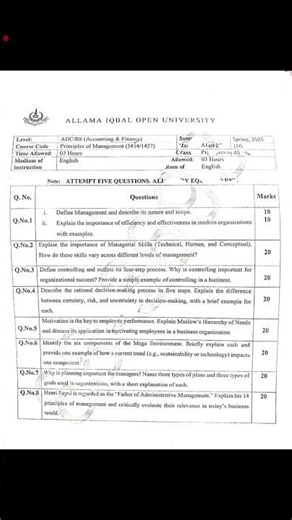 AIOU Code 1427 / 5414 Past Paper Spring 2025 | 03468885319