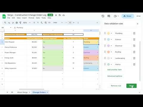 Vergo Construction Change Order Log Template in Google Sheets