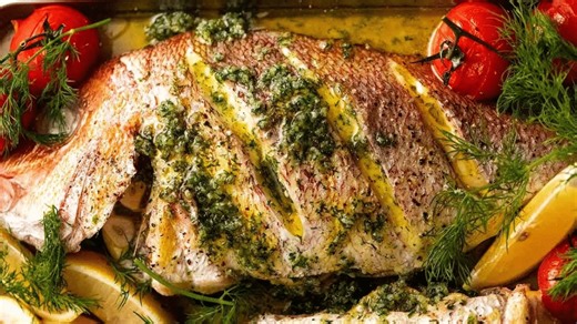Easy Garlic Butter Whole Baked Fish Recipe