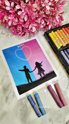🌙☀️ Day & Night Couple Drawing | Easy Oil Pastel Art Tutorial #art #oilpasteldrawing