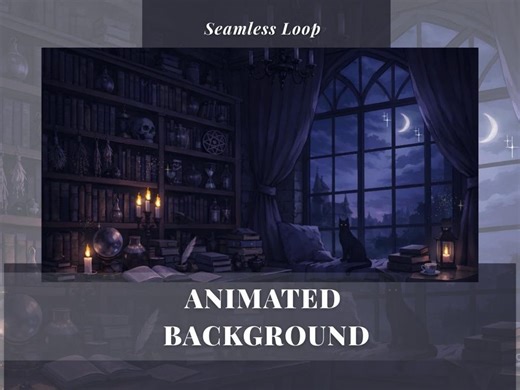 Gothic Witchy Library Animated Background Dark Academia Haunted Night Window Cat Overlay Vtuber Pngtuber Youtube Stream Desktop Wallpaper - Etsy
