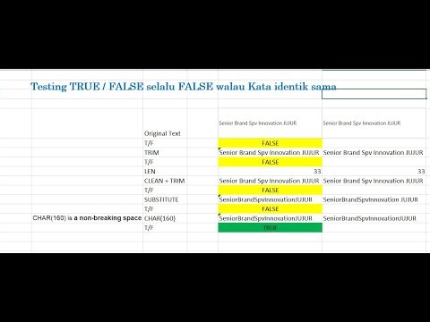 Testing TRUE atau FALSE selalu FALSE walau Kata identik sama MS excel