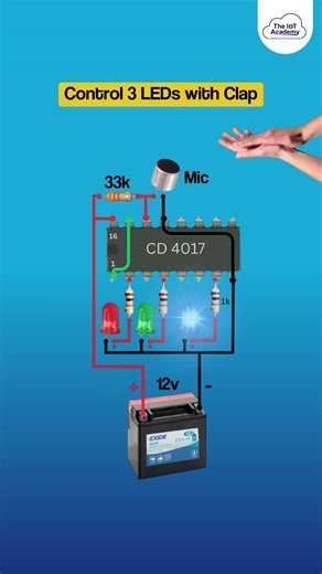 Clap Switch Circuit Using CD4017 IC | No Arduino Needed | Sound Activated LED Sequence