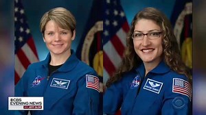5.2K views · 48 reactions | Two female astronauts were slated to make history and embark on a spacewalk together when plans were temporarily scrapped. NASA said a spacesuit sizing issue at the International Space Station was to blame; presently, only 12 of NASA’s 38 active astronauts are women https://cbsn.ws/2U2IkIT | CBS Evening News | Facebook