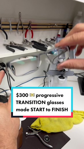 Making $300 💵 progressive prescription glasses with TRANSITION lenses start to finish. Search BMEC on GlassesPros.com for frames that fit big heads. #theglassespro #modernoptical #glassesareamazing #glassestrend #glassesframe #eyewear #eyewearlover #bighead #transitionlenses #progressivelenses #howitsmade #eyeweardesign #eyewearchallenge #prescriptionlenses #prescriptionglasses #eyeglasses