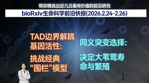 bioRxiv生命科学前沿快报(2026.2.24-2.26) | TAD边界不控基因？单细胞成像颠覆经典；同义突变不沉默，关乎雄性寿命繁殖