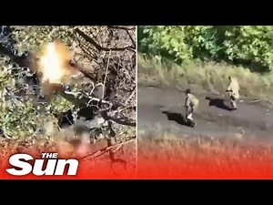 Ukrainian drones drop bombs on unsuspecting hidden Russian soldiers