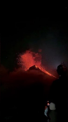 Volcán de Fuego Erupts with Fiery Lava Flow