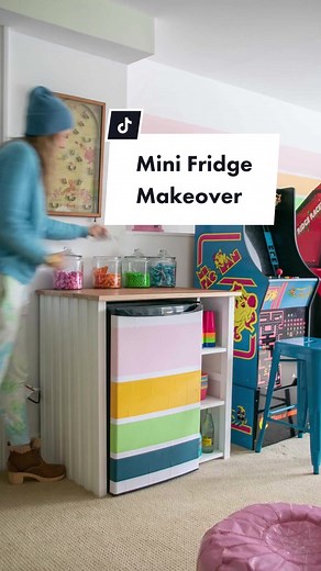 I gave our gameroom mini fridge a makeover! #furnituremakeover #furniturehack #furnitureflip #diyhomedecor
