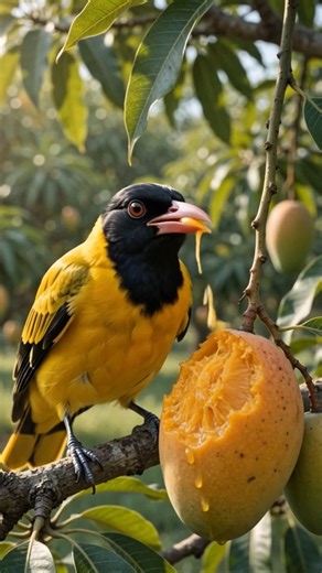 The Beautiful Life of a Yellow Bird: Fruits & Family 🐣🥭 #birds #thebirds #storybird