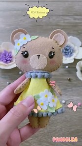 Cute bear felt stuffed doll. DIY toy animal pattern and tutorial. Dress up plushie doll.