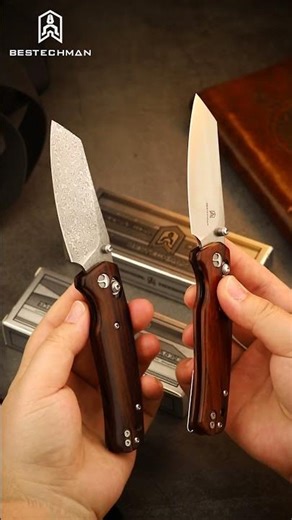 CICADA'S WING side by side! Desert Ironwood on both, choice between Damascus & 10Cr15MoV. #knifelife