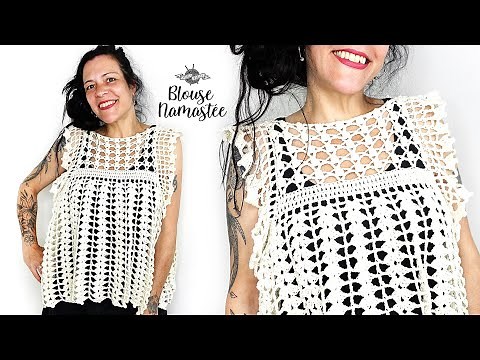 BLOUSE "Namastée" au crochet séquence de points ajourés style bohème