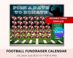 Editable Football pick a date to donate, Fundraiser Calendar, Football Sponsor