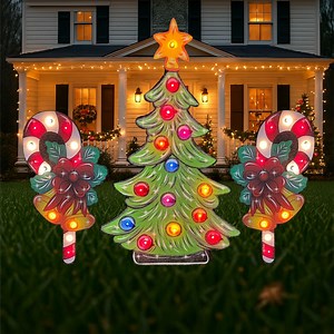 Lighted Christmas Tree Outdoor Yard Decorations, Xmas Yard Signs With Lights, Candy Cane Outdoor Ornaments, Christmas Yard Art Garden Decor - Etsy