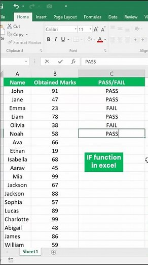Excel IF function trick ( In 20 seconds)| Pass/Fail #shorts #exceltricks