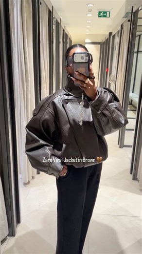 Miya kalith on Instagram: "The most viral jacket in Brown 🤎 Jacket code : 8490/892/700 #zaraviraljacket #zaraleatherjacket #zarajacket #zaraviral"